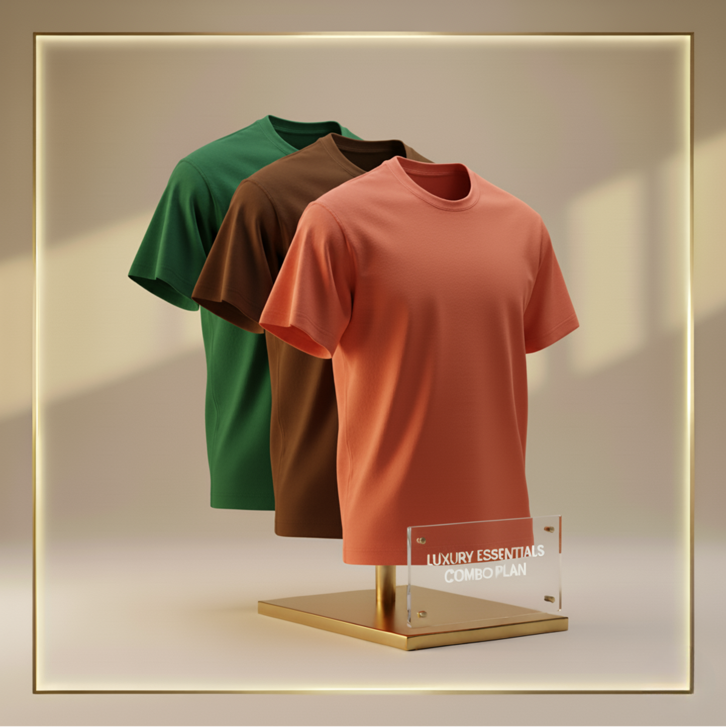 Combo Regular T-shirt(Coral-Coffee Brown-Flag Green)